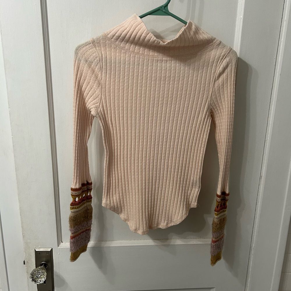 Free People Cream Ribbed Sweater shirt